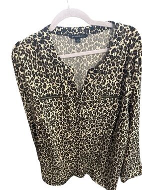 NWOT Zac & Rachel Leopard Print Long Sleeve Blouse in Tan and Black zip pock 3x